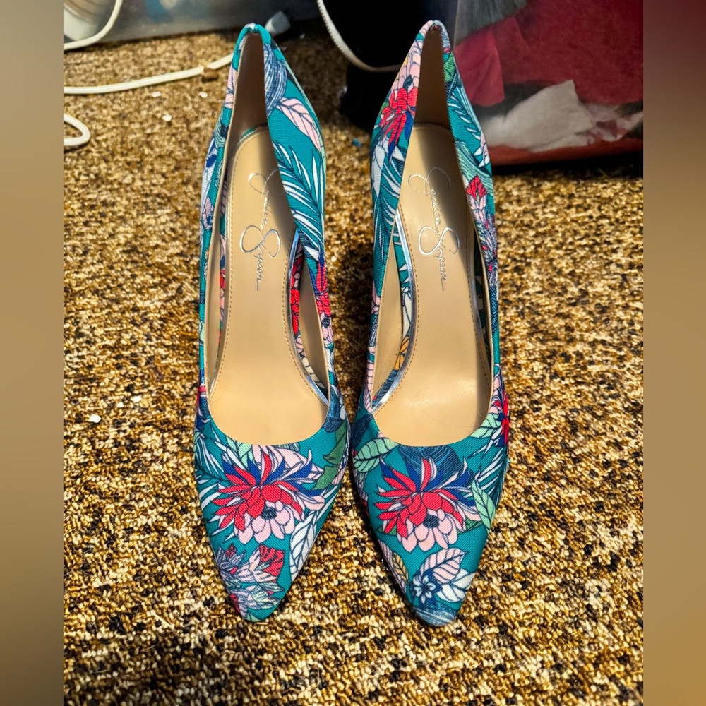 Jessica Simpson floral heels like new size 8.5